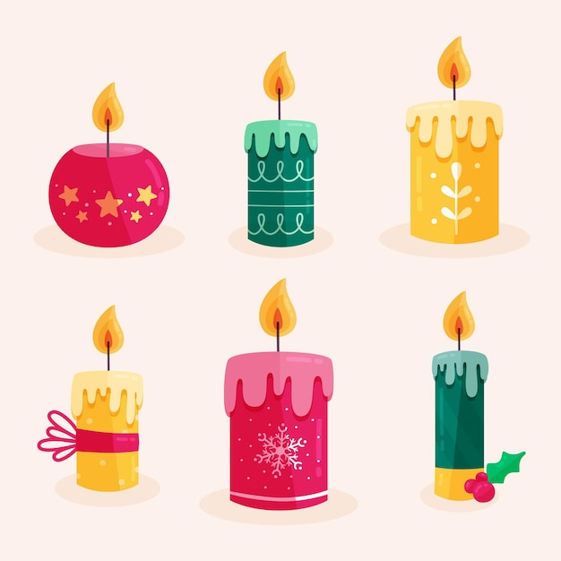 Colección de velas navideñas de diseño plano