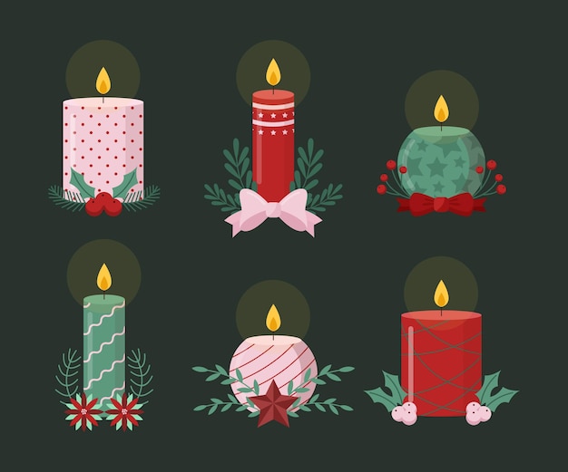 Vector gratuito colección de velas navideñas de diseño plano