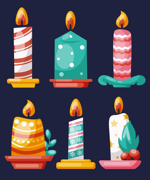 Colección de velas navideñas en diseño plano
