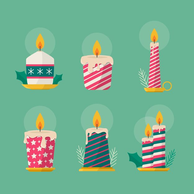 Colección de velas navideñas de diseño plano