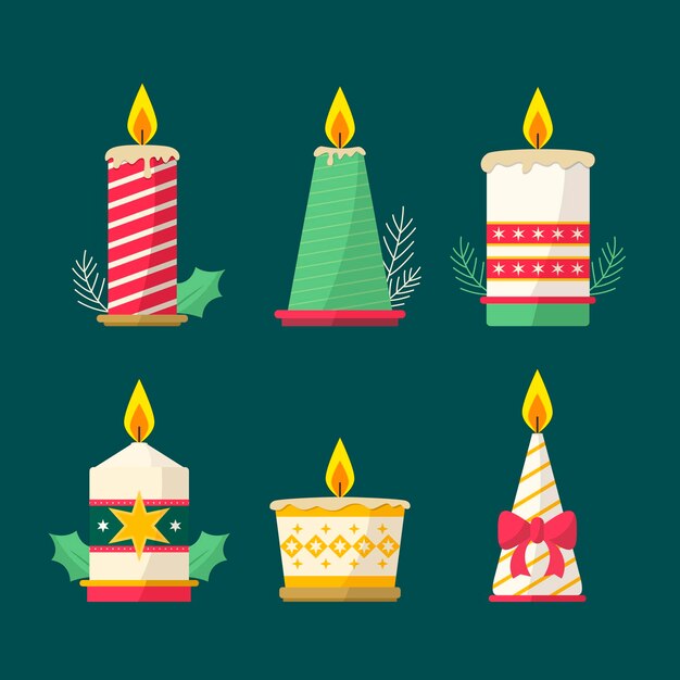 Colección de velas navideñas de diseño plano