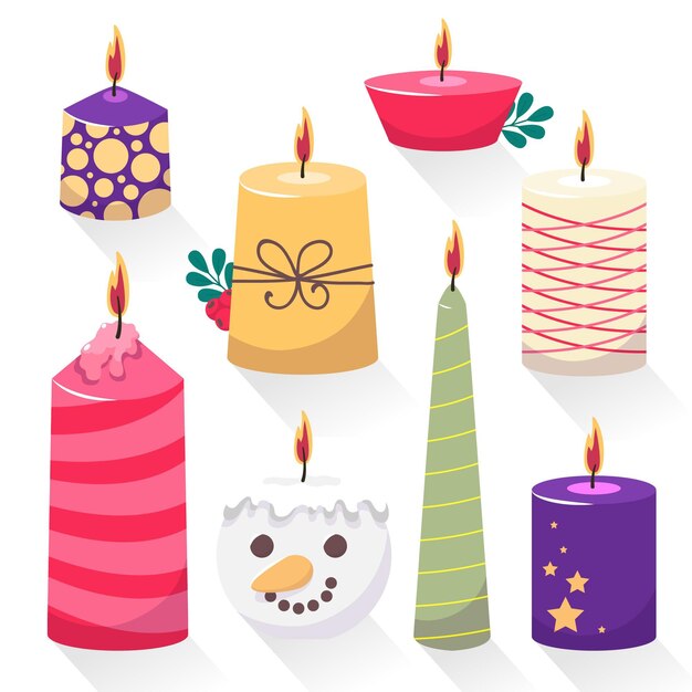 Colección de velas navideñas en diseño plano