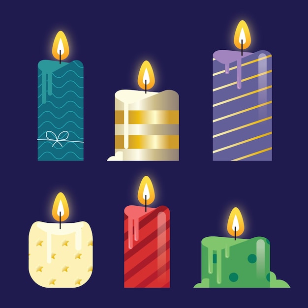 Vector gratuito colección de velas navideñas en diseño plano