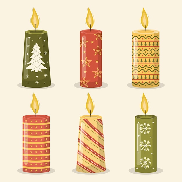 Vector gratuito colección de velas navideñas vintage