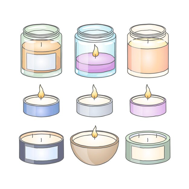 Colección de velas perfumadas dibujadas a mano