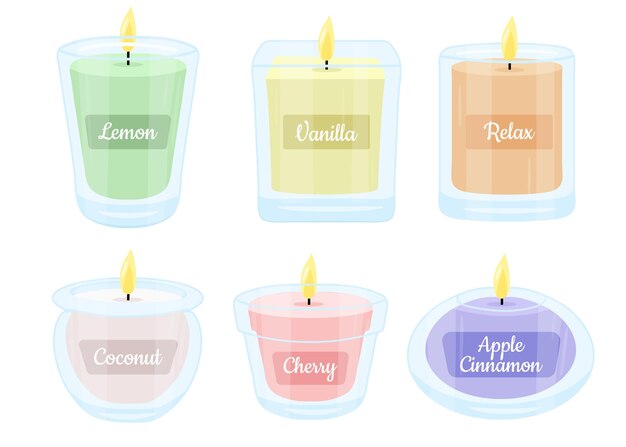 Colección de velas perfumadas dibujadas a mano