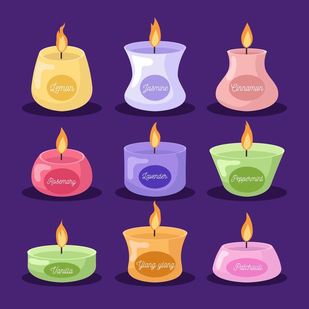 Colección de velas perfumadas de diseño plano