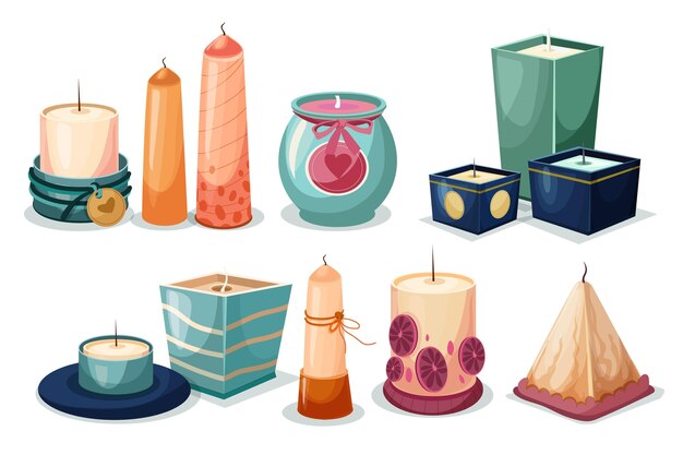 Colección de velas perfumadas de diseño plano