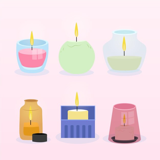 Colección de velas perfumadas diseño plano.
