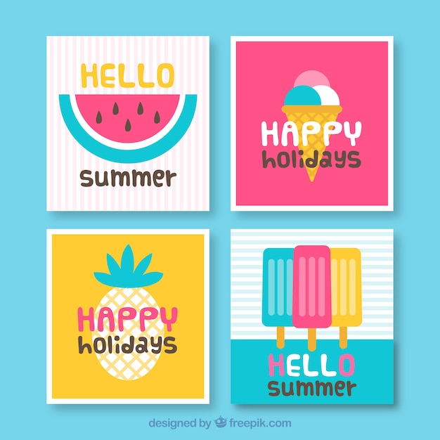 Vector gratuito colección veraniega de tarjetas decorativas