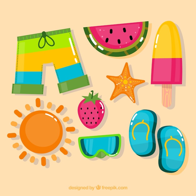 Vector gratuito colección de verano con elementos en estilo hecho a mano