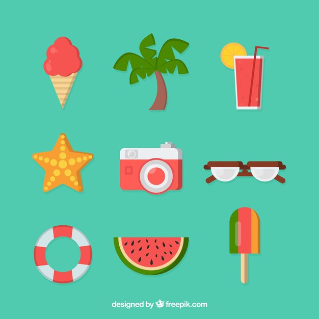 Colección de verano con elementos en estilo plano