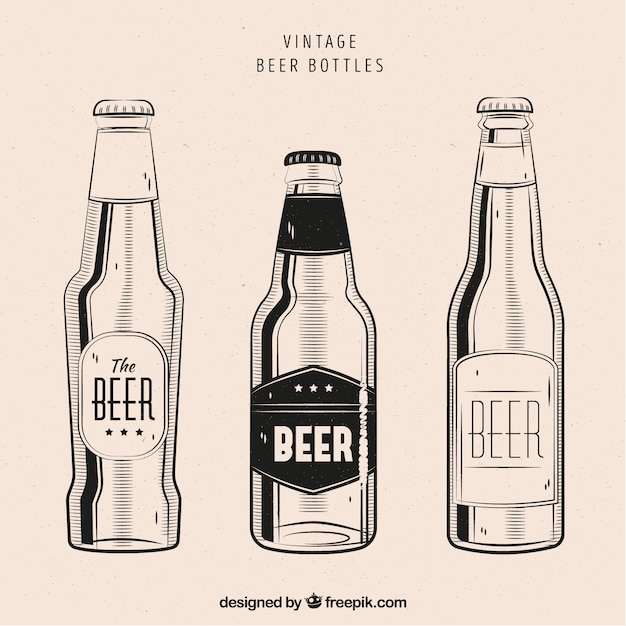 Vector gratuito colección vintage de botellas de cerveza