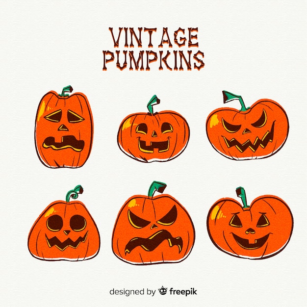 Vector gratuito colección vintage de calabaza de halloween