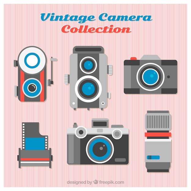 Vector gratuito colección vintage colorida de cámaras