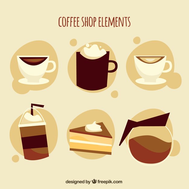 Vector gratuito colección vintage de elementos de café en diseño plano