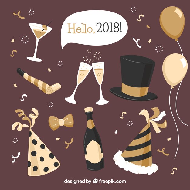 Colección vintage de elementos de fiesta de año nuevo