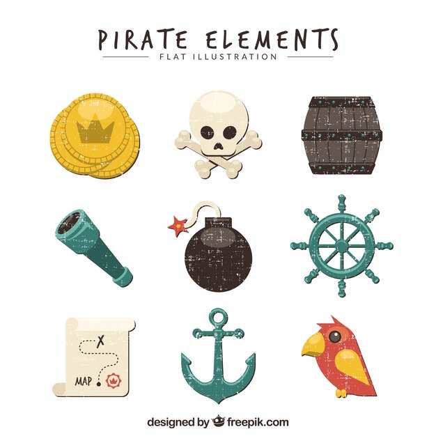 Colección vintage de elementos piratas