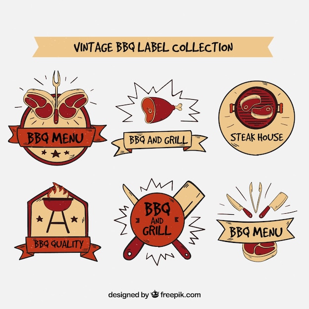 Vector gratuito colección vintage de etiquetas de barbacoa