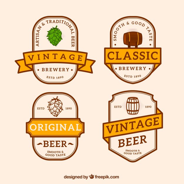Vector gratuito colección vintage de etiquetas de cerveza con cintas naranjas