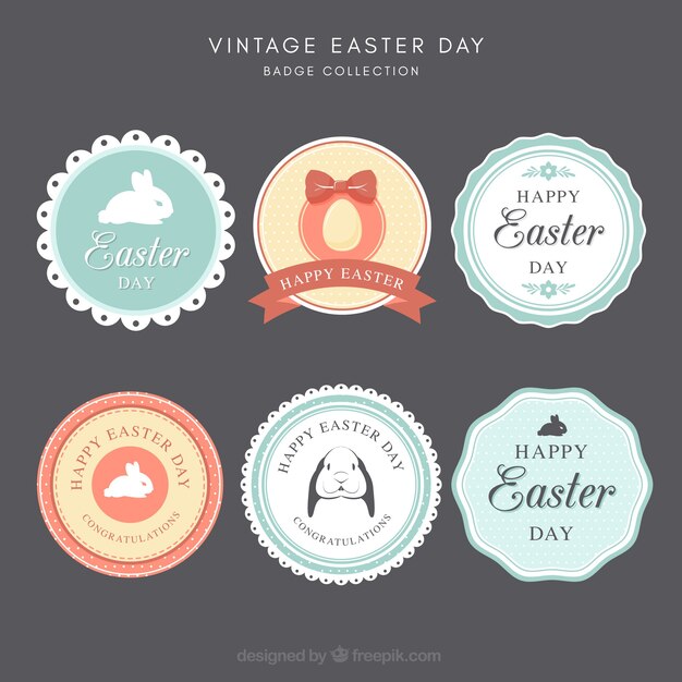Colección vintage de etiquetas/insignias del día de pascua