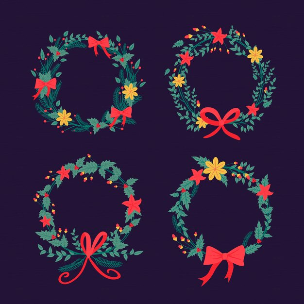 Colección vintage de flores y guirnaldas navideñas