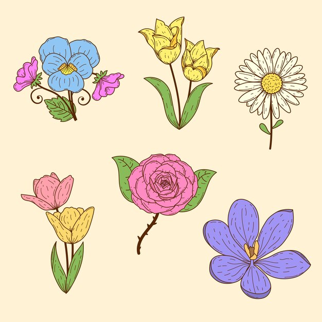 Colección vintage de flores de primavera