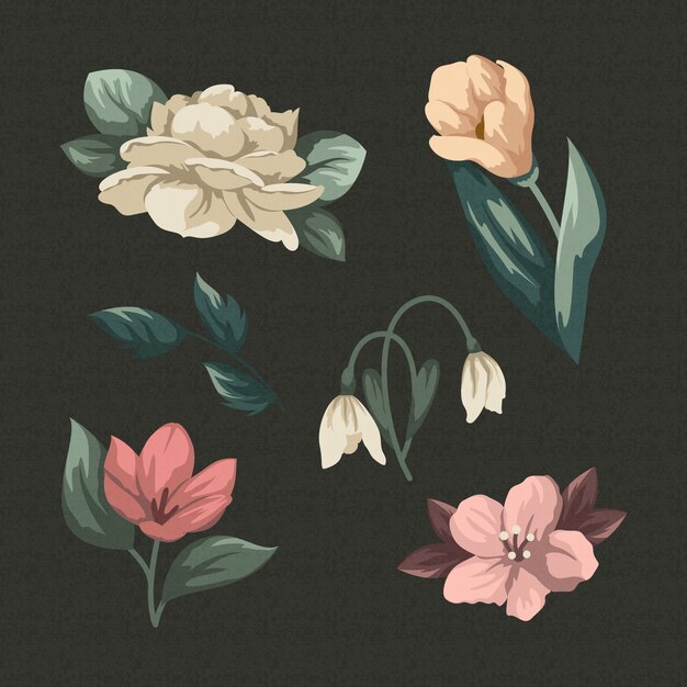 Vector gratuito colección vintage de flores de primavera