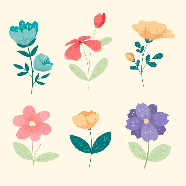 Colección vintage de flores de primavera