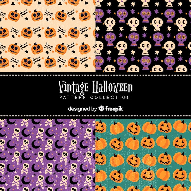 Vector gratuito colección vintage de patrones de halloween