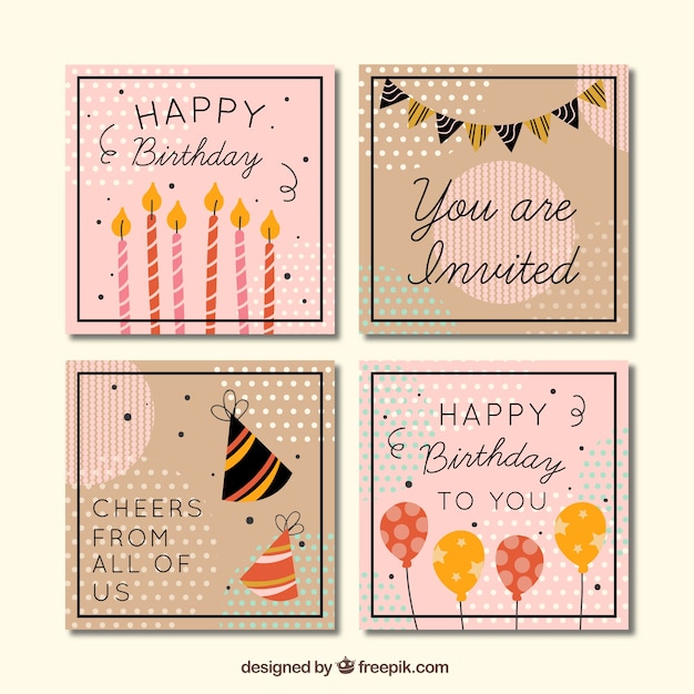 Vector gratuito colección vintage de tarjetas de cumpleaños