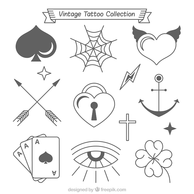 Vector gratuito colección vintage de tatuajes bonitos