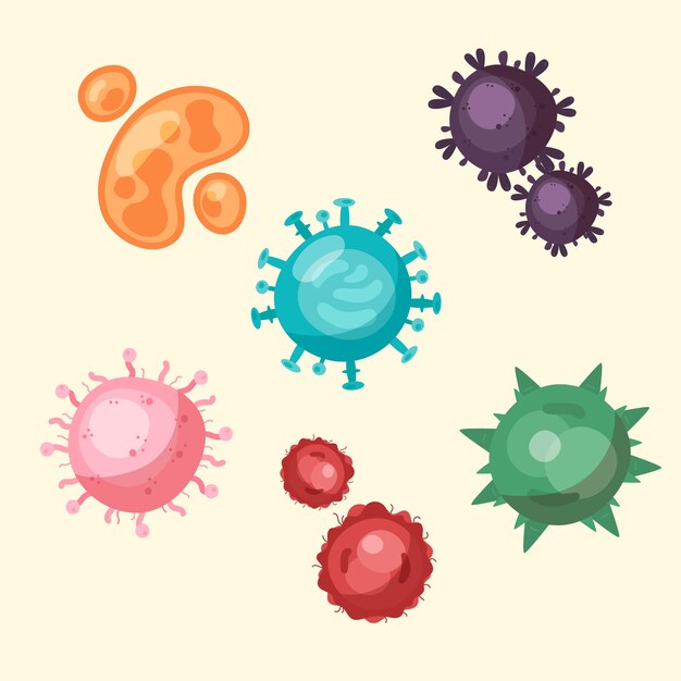 Colección de virus dibujados a mano