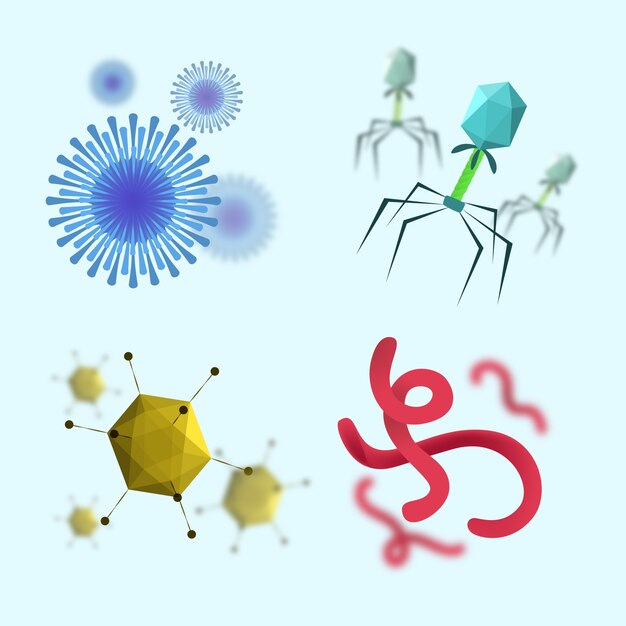 Colección de virus dibujados a mano