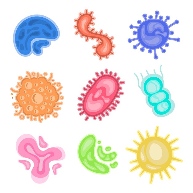 Colección de virus dibujados a mano