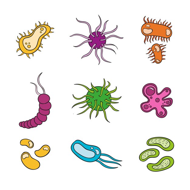 Colección de virus diferentes dibujados a mano
