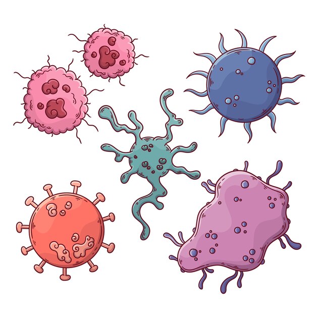 Colección de virus de diseño dibujado a mano