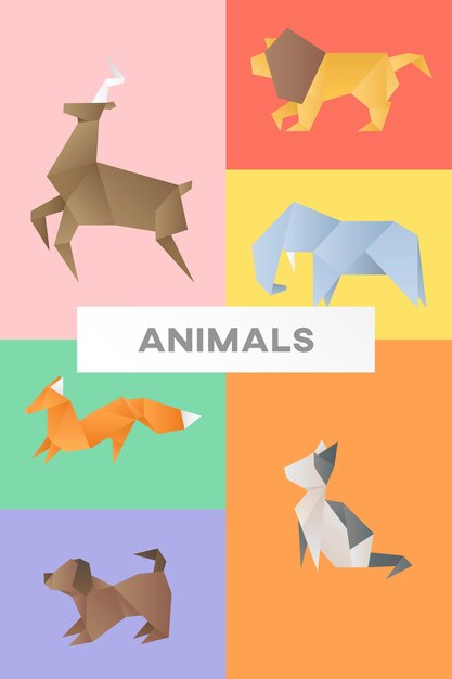 Colección de vista lateral de ilustración de vector de animales artesanales de papel