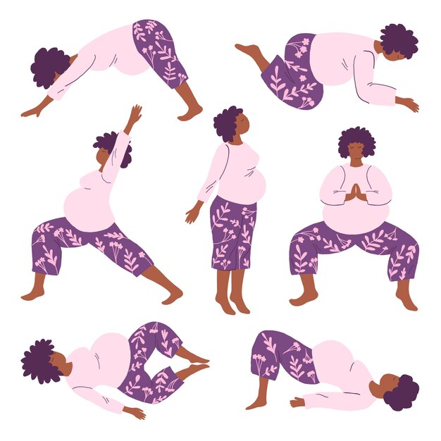 Colección yoga embarazo dibujada a mano
