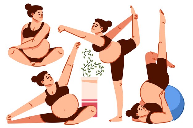 Colección yoga embarazo dibujada a mano