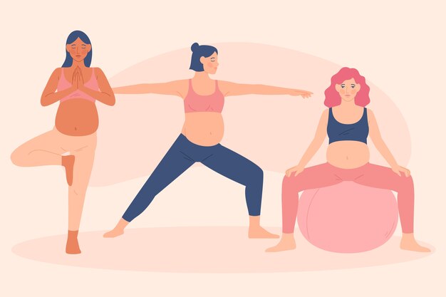 Colección de yoga de embarazo de diseño plano dibujado a mano