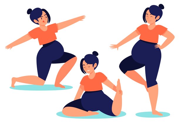 Colección de yoga de embarazo de diseño plano dibujado a mano