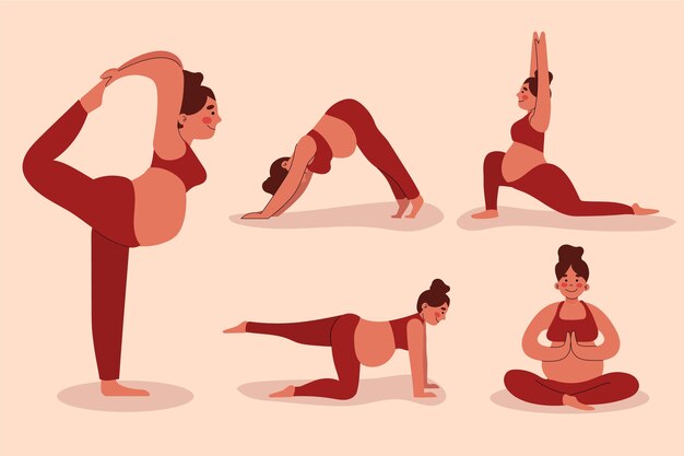 Colección de yoga de embarazo de diseño plano dibujado a mano