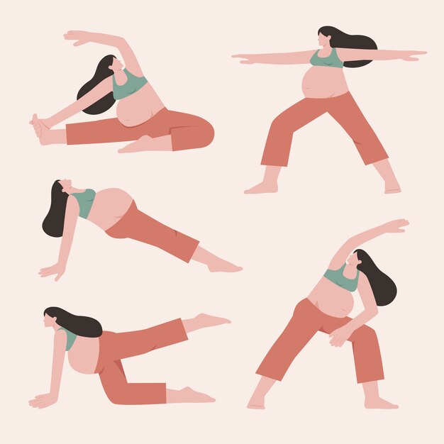 Colección de yoga de embarazo de diseño plano dibujado a mano