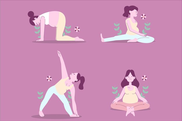 Colección de yoga de embarazo de diseño plano dibujado a mano