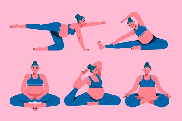 Colección de yoga de embarazo de diseño plano dibujado a mano