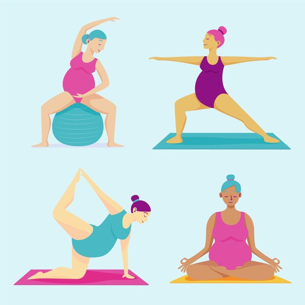 Colección de yoga de embarazo en diseño plano
