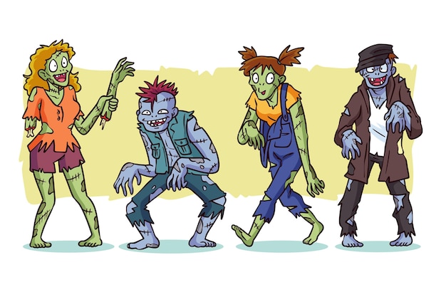 Colección de zombies de halloween dibujados a mano