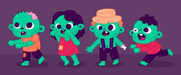 Colección de zombies de halloween dibujados a mano