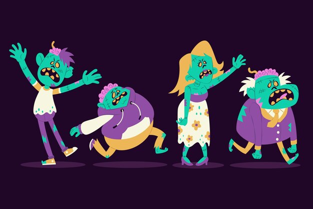 Colección de zombies de halloween dibujados a mano